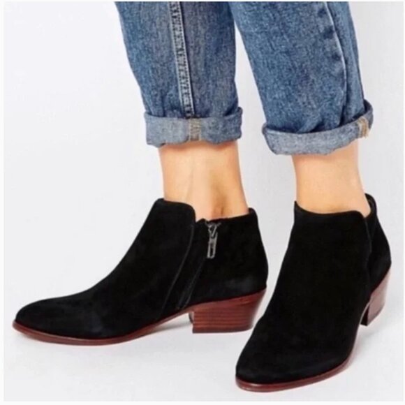 Sam Edelman Petty Suede Ankle Boots Booties Zip Up Ankle Shoes Black Size 8.5 - Picture 1 of 8